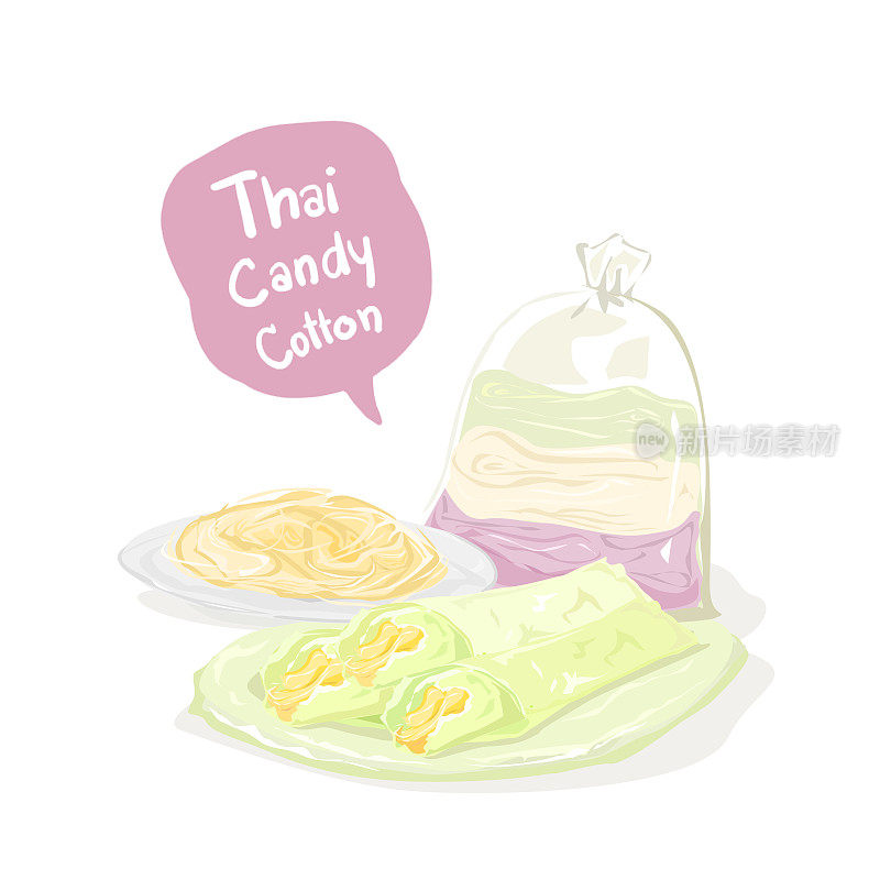 泰国棉花糖玉米煎饼(Roti Sai Mai)在白色背景上分离的载体。